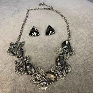 Dark gray blackish chrome crystal rhinestone necklace  earring set